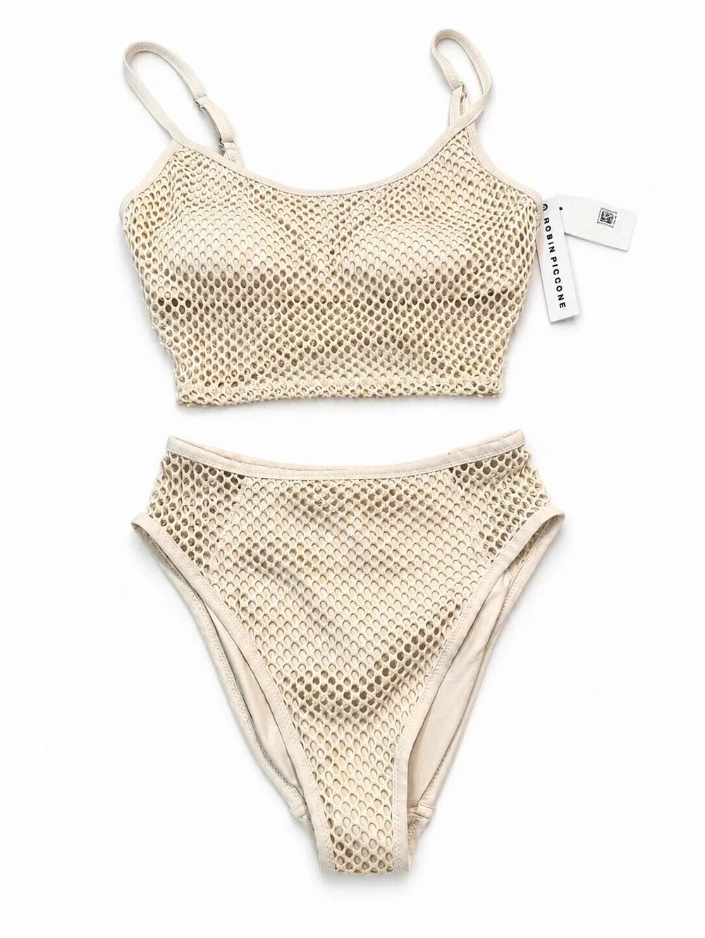 NWT Robin Piccone Ecru Crochet Bikini Two Piece Swimsuit Set Size M